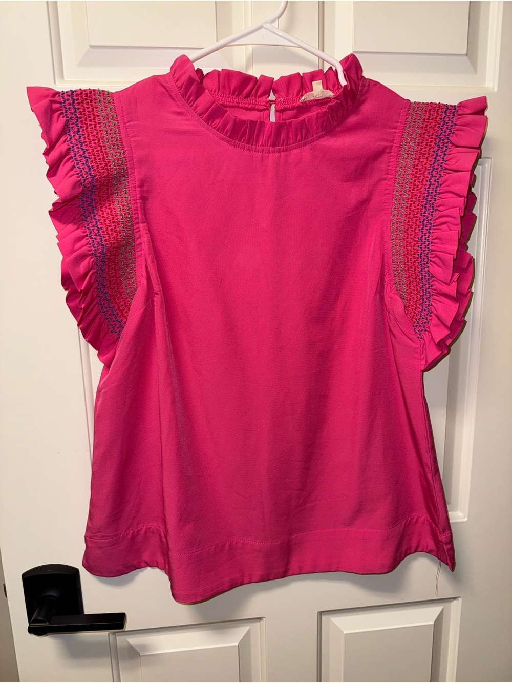 Women’s Ruffled Sleeve Pink Smock Embroidered Top size Small